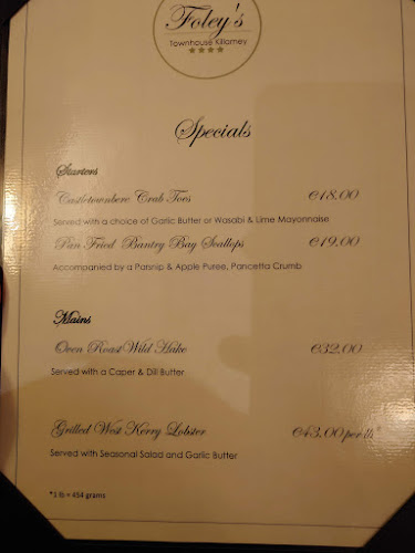 Opinii despre Foley's Townhouse & Restaurant Killarney în Killarney - Hospitality and gastronomy